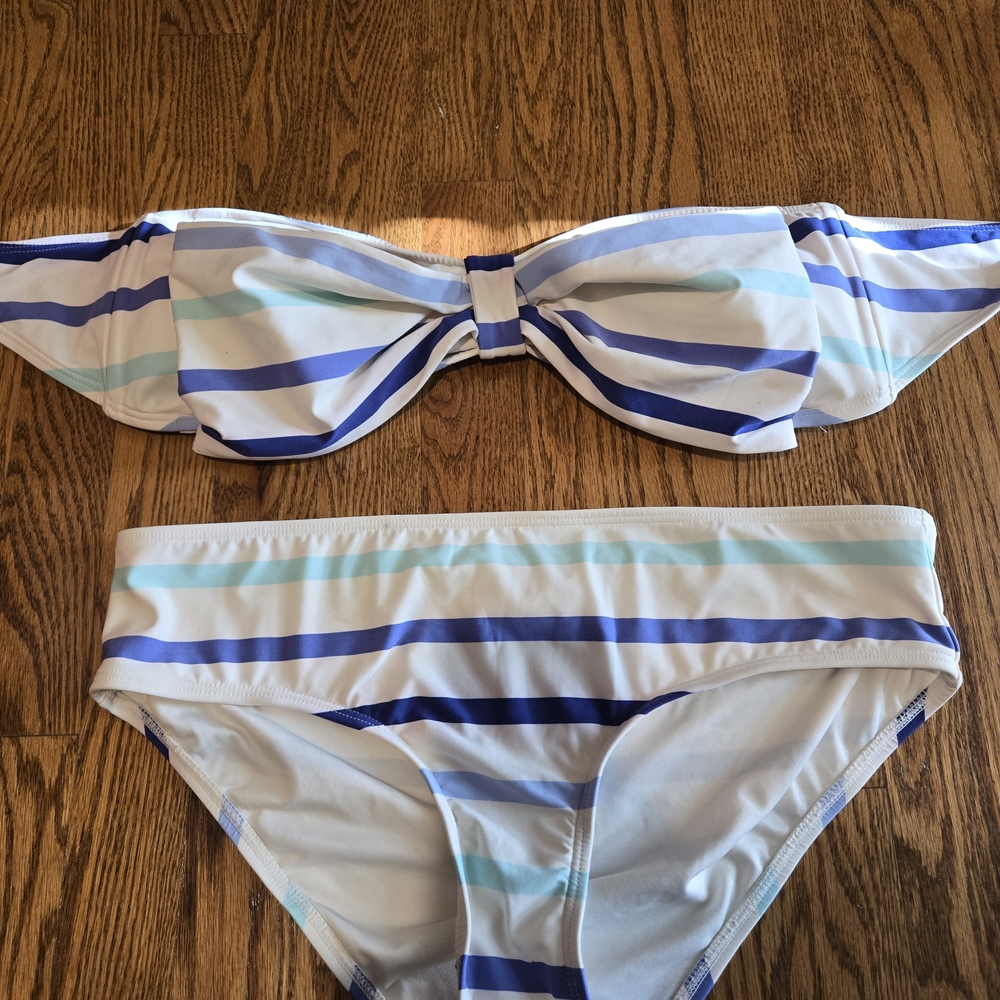 Kate Spade Blue and White Striped Bow Bikini